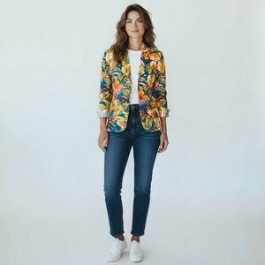 Laura Ashley Women’s PL Pink/Red/White Floral Stretch Cotton Jacket w/Pockets